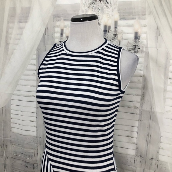 Michael Kors Small Dress Blue White Striped Asymmetrical Stretch Sleeveless NEW - Picture 5 of 8